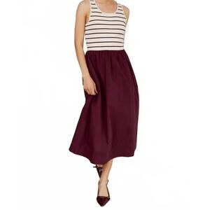 NEW KLD. SIGNATURE striped contrast midi dress in cream-wine stripe